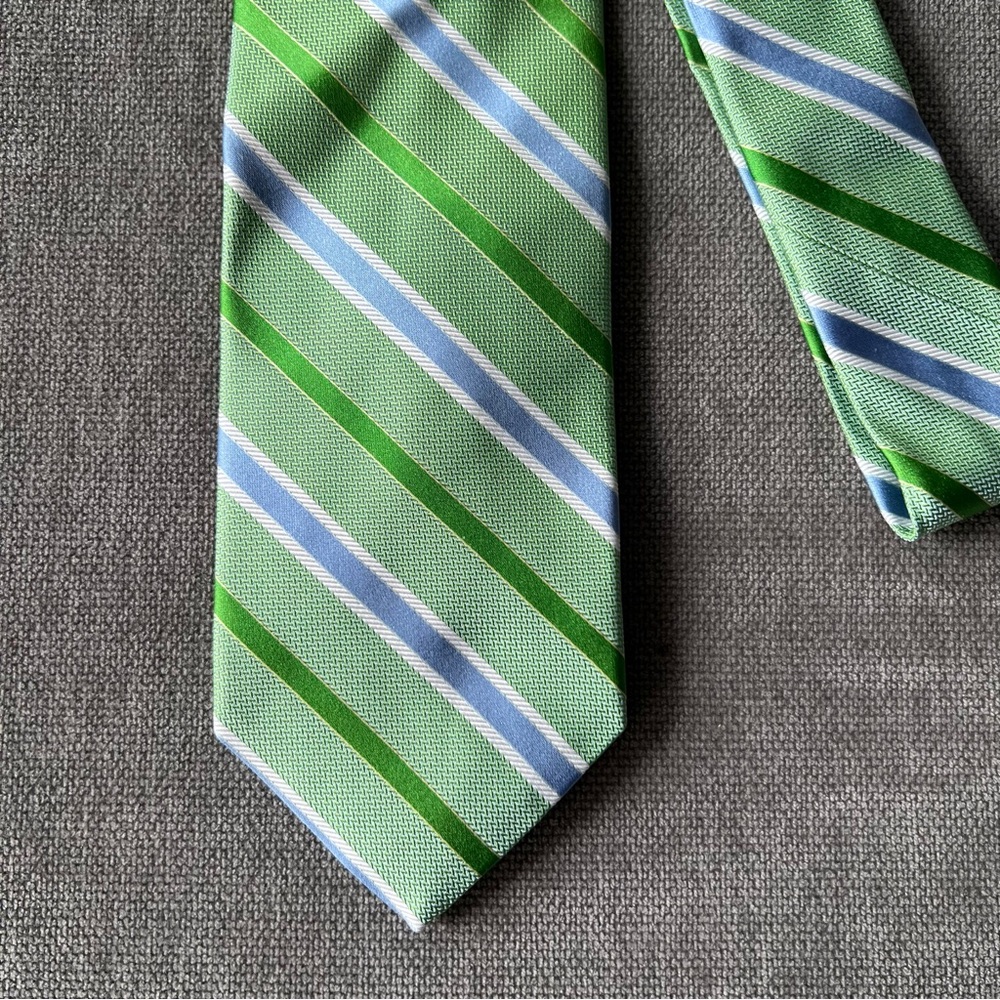 Brooks Brothers Silk Tie Green Blue Stripe Regular - Picture 2 of 4